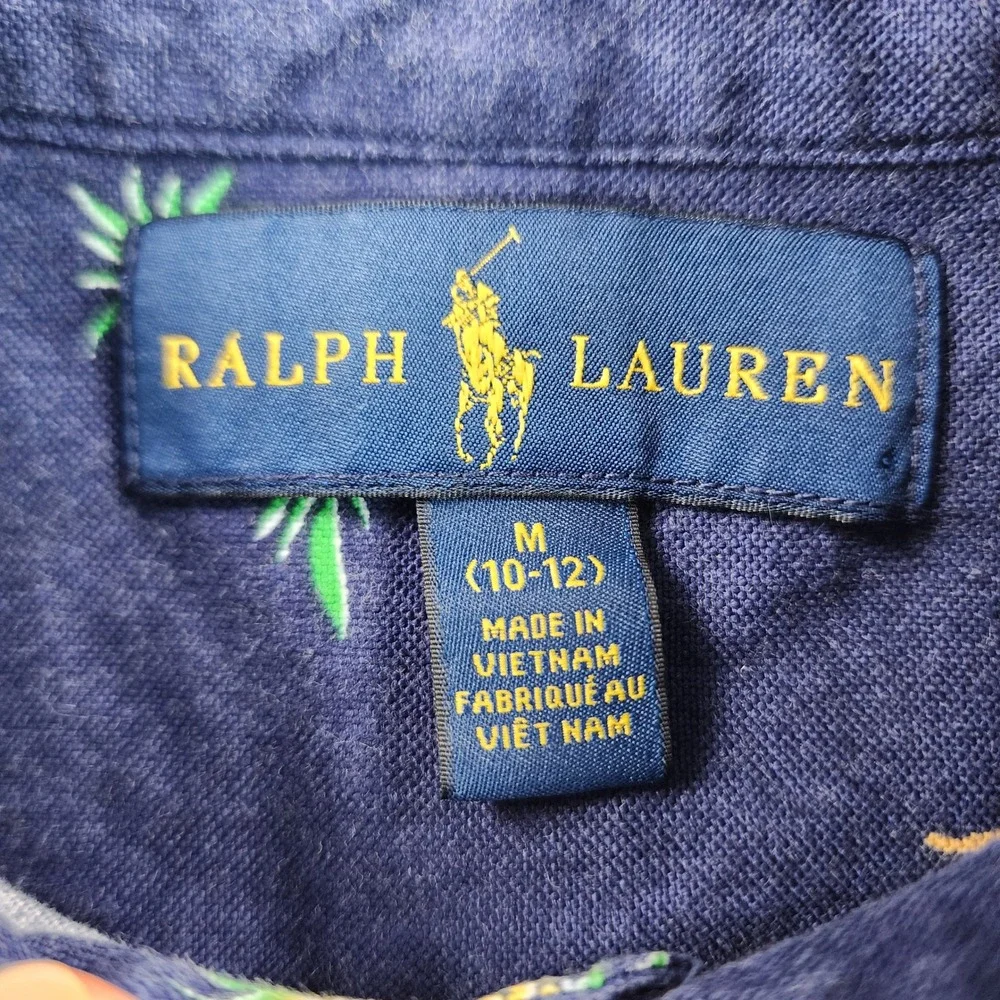 Ralph Lauren‎ Boys Navy Blue Cotton Surfer Pineapple Palm Tree Shirt M